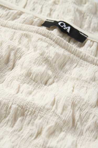 Dona - Samarreta de màniga llarga - regular fit - frunzida - blanc trencat