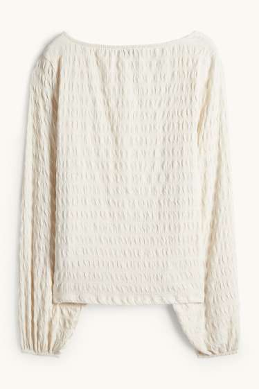 Dona - Samarreta de màniga llarga - regular fit - frunzida - blanc trencat