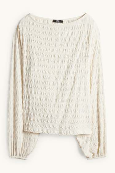 Dona - Samarreta de màniga llarga - regular fit - frunzida - blanc trencat