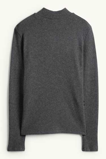 Femmes - Haut à manches longues - regular fit - finition côtelée - gris foncé