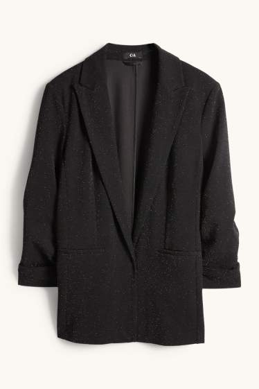 Femmes - Blazer - regular fit - effet brillant - noir