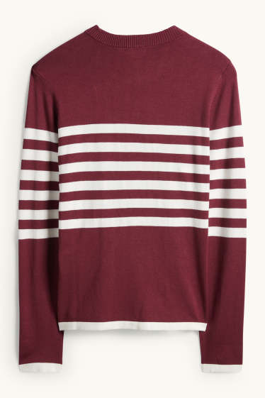 Women - Jumper - striped - bordeaux / white