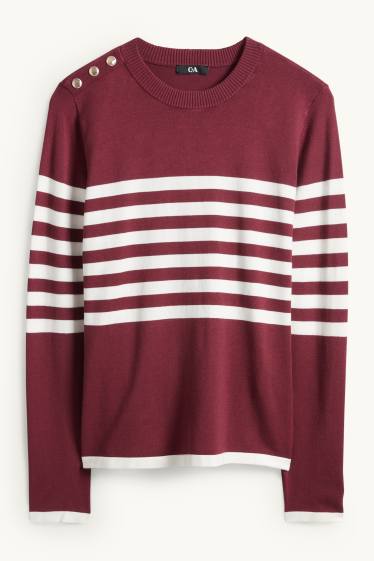 Women - Jumper - striped - bordeaux / white