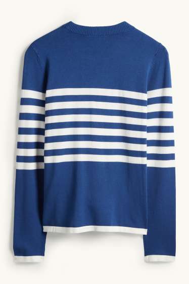 Damen - Pullover - gestreift - blau / weiss