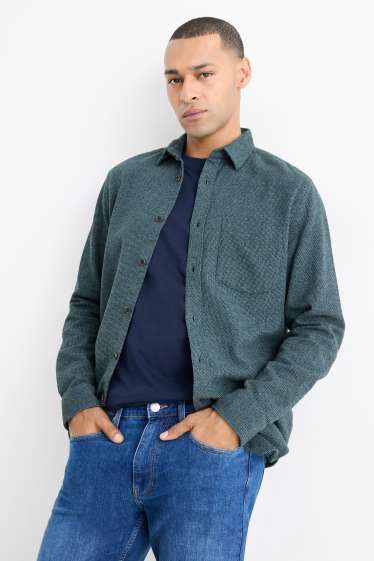 Hommes - Chemise en flanelle - regular Fit - col Kent - vert foncé