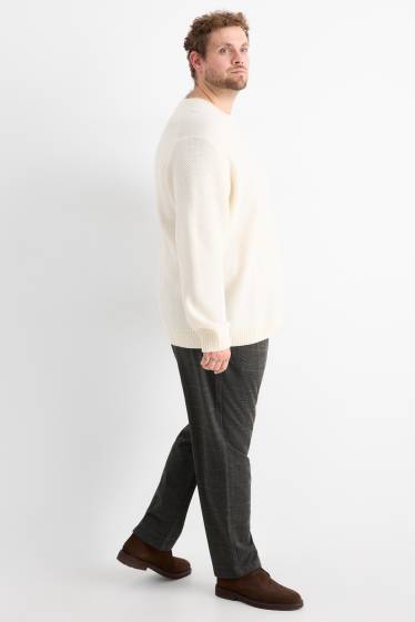 Men - Chinos - tapered fit - check - dark gray