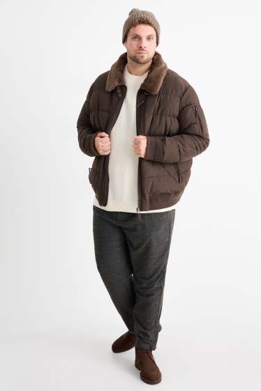 Men - Chinos - tapered fit - check - dark gray