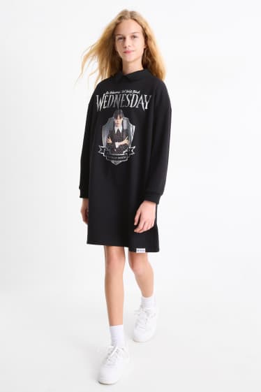 Enfants filles - Mercredi - robe en molleton - effet brillant - noir