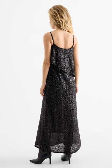 Damen - Pailletten-Kleid - Straight Fit - schwarz