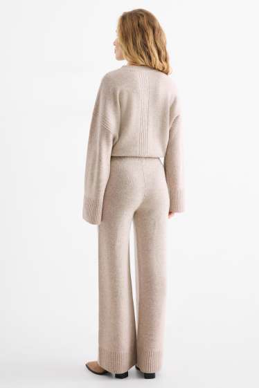 Damen - Strick-Jogginghose mit Kaschmir-Anteil - Woll-Mix - hellbeige