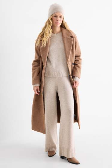 Damen - Strick-Jogginghose mit Kaschmir-Anteil - Woll-Mix - hellbeige