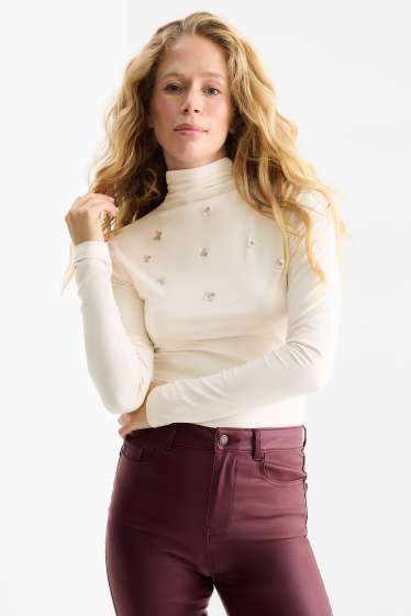 Dames - Longsleeve - regular fit - glanseffect - crème wit