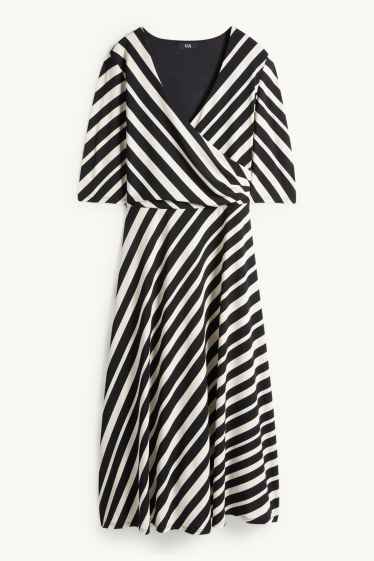 Dona - Vestit amb el coll en punta - straight fit - de ratlles - negre/beix