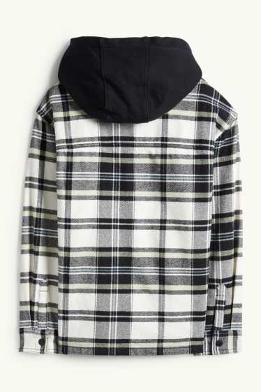 Enfants garçons - Veste-chemise en flanelle avec capuche - à carreaux - noir / beige