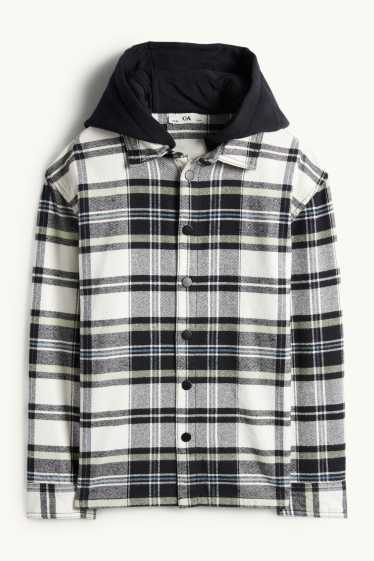Enfants garçons - Veste-chemise en flanelle avec capuche - à carreaux - noir / beige