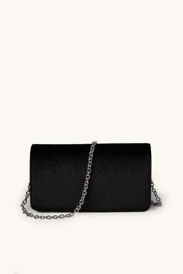 Dames - Fluwelen schoudertas met afneembare draagriem - zwart