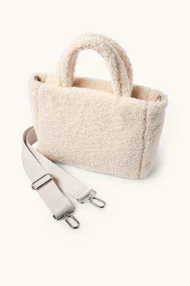 Dámské - Malá teddy kabelka shopper s odnímatelným popruhem - béžová