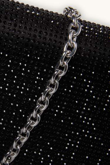 Femmes - Sac à bandoulière en satin et orné de strass - noir