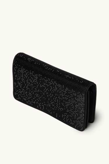 Femmes - Sac à bandoulière en satin et orné de strass - noir