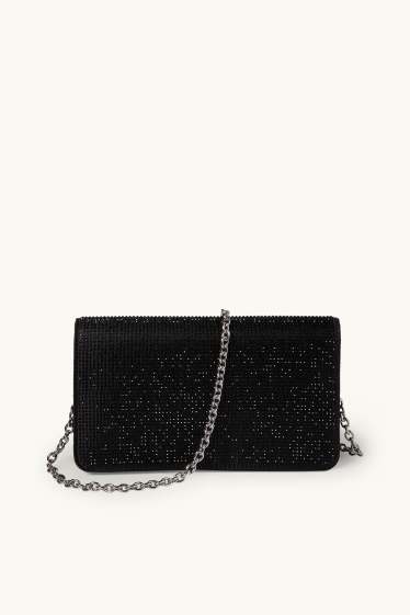 Femmes - Sac à bandoulière en satin et orné de strass - noir