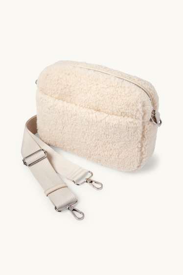 Damen - Teddy-Umhängetasche mit abnehmbarem Taschengurt - cremefarben