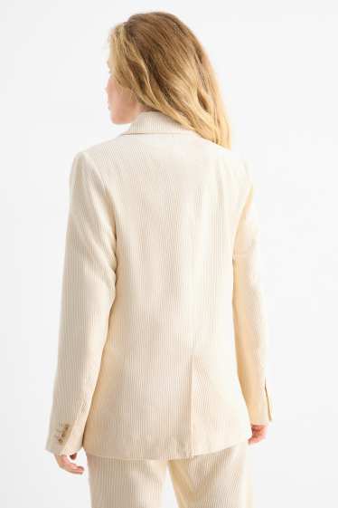 Dames - Lange blazer van corduroy - regular fit - crèmekleurig