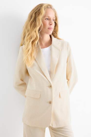 Dames - Lange blazer van corduroy - regular fit - crèmekleurig