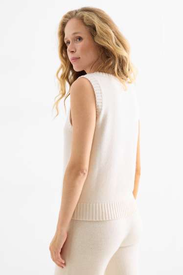 Dames - Spencer, deels van kasjmier - wolmix - crème wit