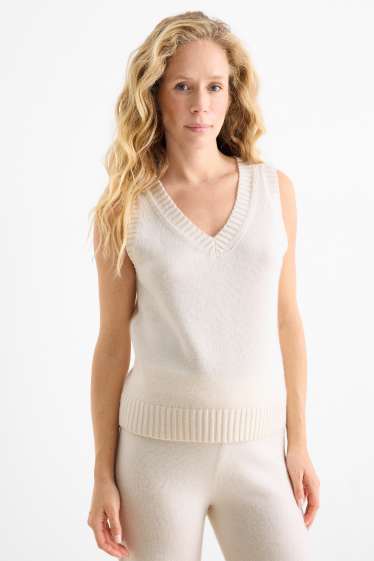 Dames - Spencer, deels van kasjmier - wolmix - crème wit