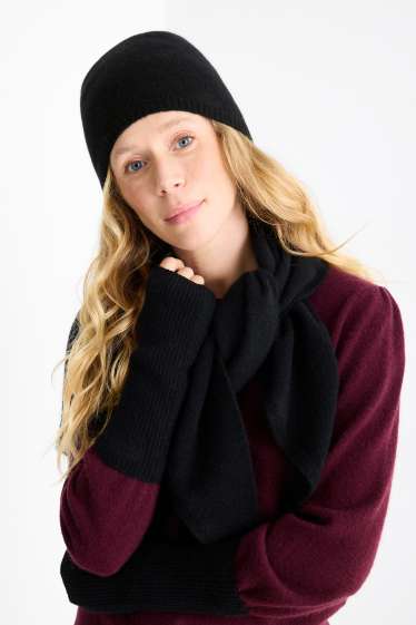 Damen - Kaschmir-Beanie - schwarz