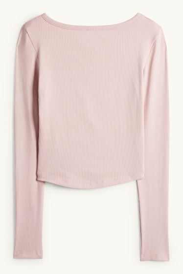 Femmes - Haut court henley - slim fit - côtelé - rose