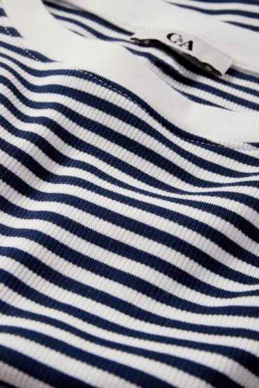 Damen - Crop Langarmshirt - Slim Fit - gerippt - gestreift - dunkelblau / weiß