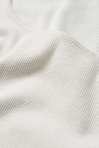 Damen - Crop Langarmshirt - Slim Fit - gerippt - cremeweiss