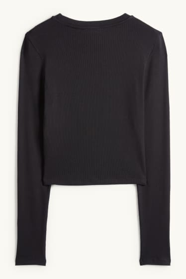 Women - Cropped long sleeve top - slim fit - ribbed - black