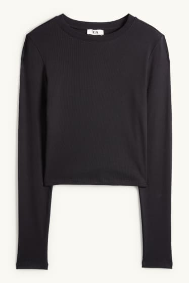 Women - Cropped long sleeve top - slim fit - ribbed - black