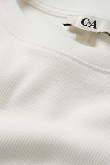 Dames - Korte longsleeve - slim fit - ribstof - crème wit