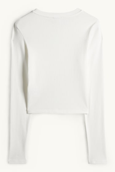 Dames - Korte longsleeve - slim fit - ribstof - crème wit