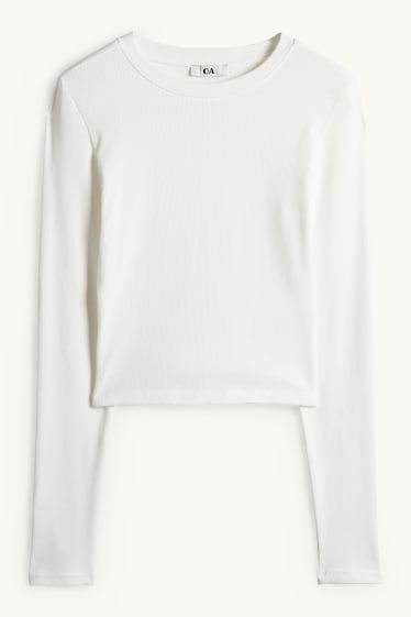 Dames - Korte longsleeve - slim fit - ribstof - crème wit