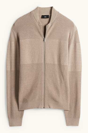 Heren - Gebreid vest - ribstof - met structuur - taupe