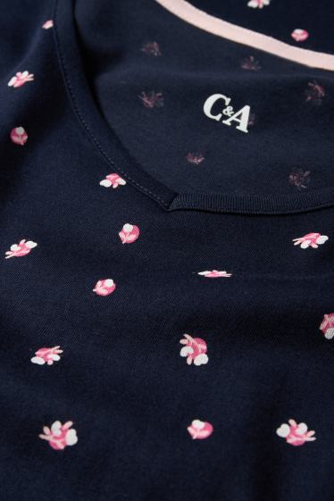 Donna - Camicia da notte - a fiori - blu scuro