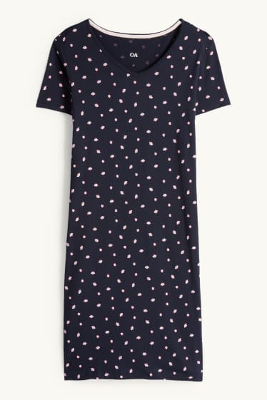 Donna - Camicia da notte - a fiori - blu scuro