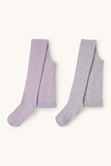 Enfants filles - Lot de 2 paires - collants - finition côtelée - violet clair