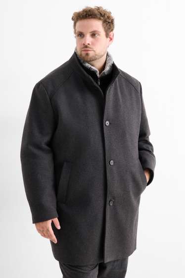 Mężczyźni - Płaszcz z obszyciem ze sztucznego futra - ciemnoszary