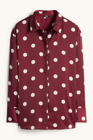 Damen - Satin-Bluse - gepunktet - bordeaux