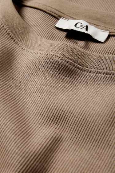 Women - Cropped long sleeve top - slim fit - ribbed - taupe