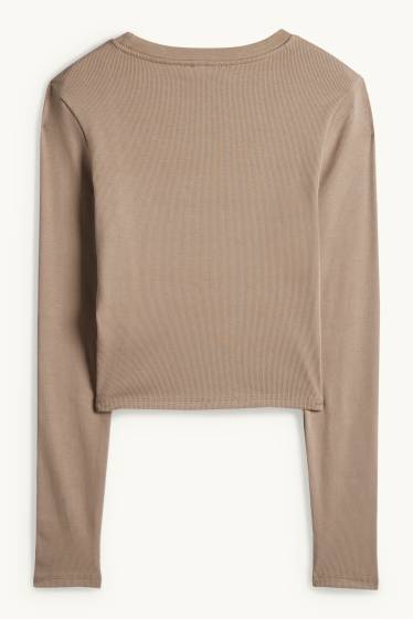 Women - Cropped long sleeve top - slim fit - ribbed - taupe