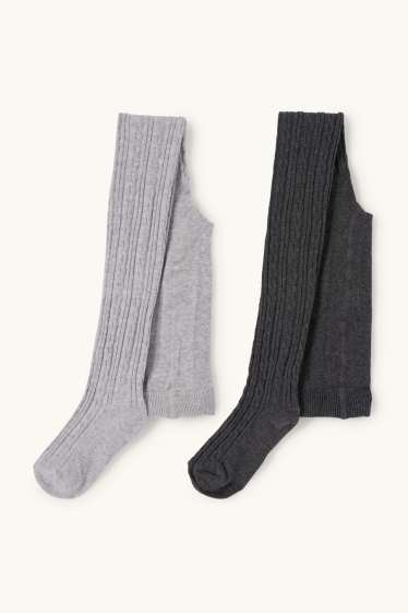 Enfants filles - Lot de 2 paires - collants - motif tressé - gris foncé / gris clair