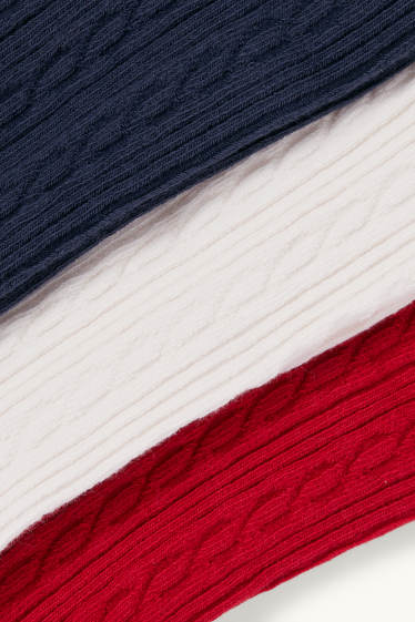 Bébés filles - Lot de 3 - collant bébé - motif tressé - bleu foncé