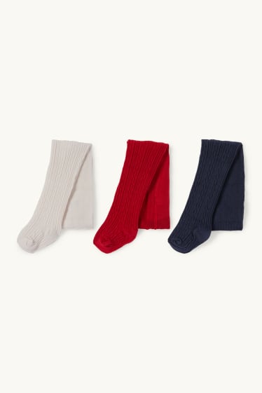 Bébés filles - Lot de 3 - collant bébé - motif tressé - bleu foncé