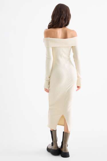 Women - Knitted bodycon dress - ribbed - cremewhite